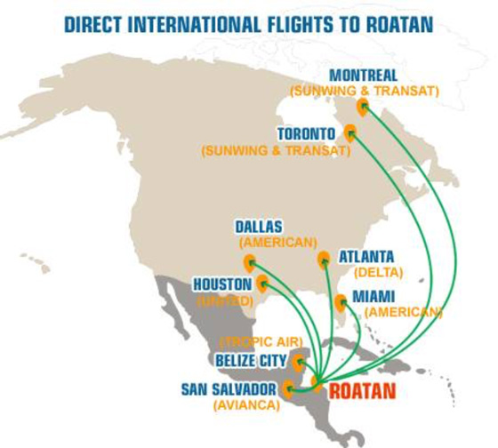Přímé lety na Roatan